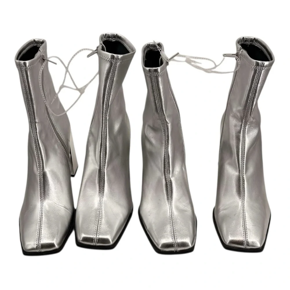 Gianni Bini Silver Metallic Block Heel Ankle Boots - Picture 7 of 15